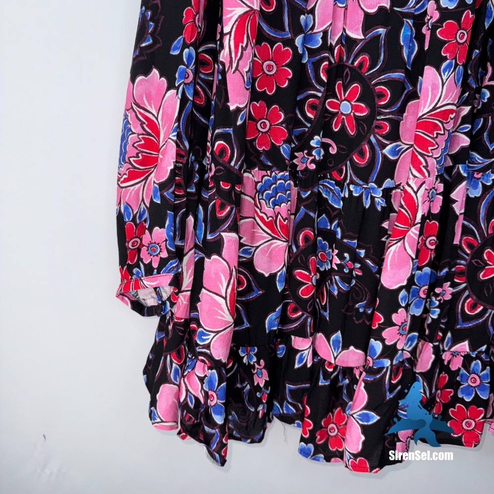 1127 NWT Zara Floral Tiered Shirt Dress Mini - L - Black Multicolor - Picture 13 of 16